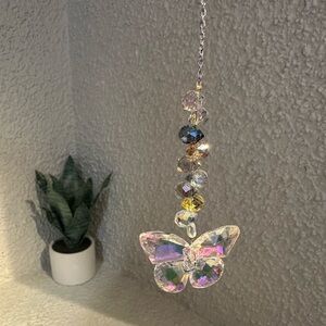 Aurora Borealis Beaded Butterfly Crystal Sun Catcher